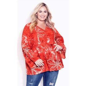 AVENUE Boho Bell Sleeve Top - coral, NEW! Size 26/28